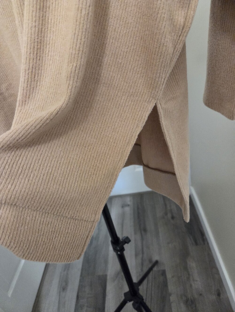 NWT Apricot Beige Ribbed Knit Tunic Sweater Top Oversized Dolman Sleeve - Picture 5 of 10